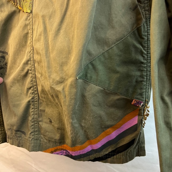 FreeCity - RARE & Vintage Safety Pin Texas Tokyo Moon Printed Army Kimono Size M - Picture 15 of 16